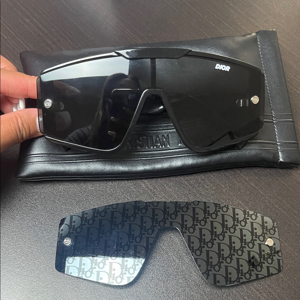 Dior Black Shield Sunglasses With Monogram Lens